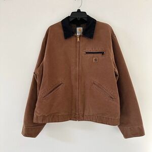 Vintage Carhartt J97 BRN Detroit Jacket Men XL Brown Canvas Plaid Lined Workwear